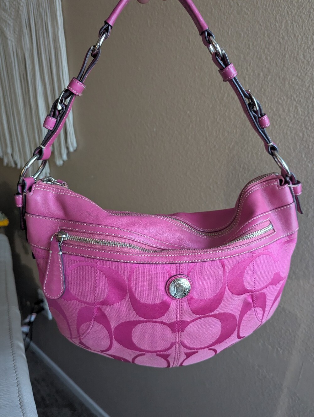 Coach Pink Signature Hobo Shoulder Bag
